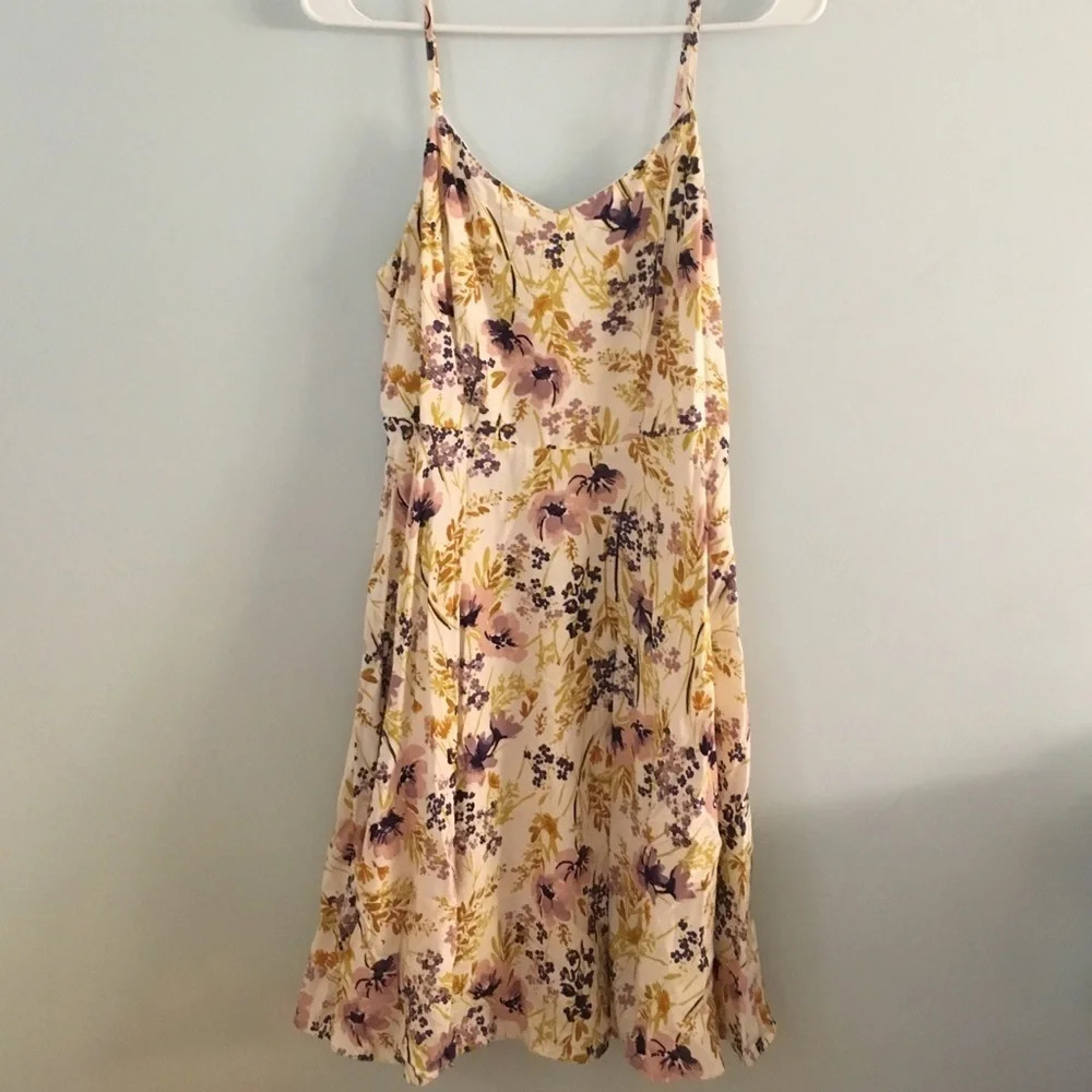 Old Navy Cream Slip Dress with Purple and Yellow Floral Print